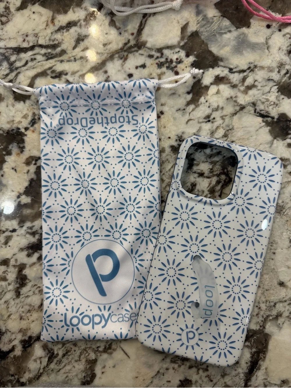 Loopy Case Blue and White Floral Dot Phone Case with Strap
